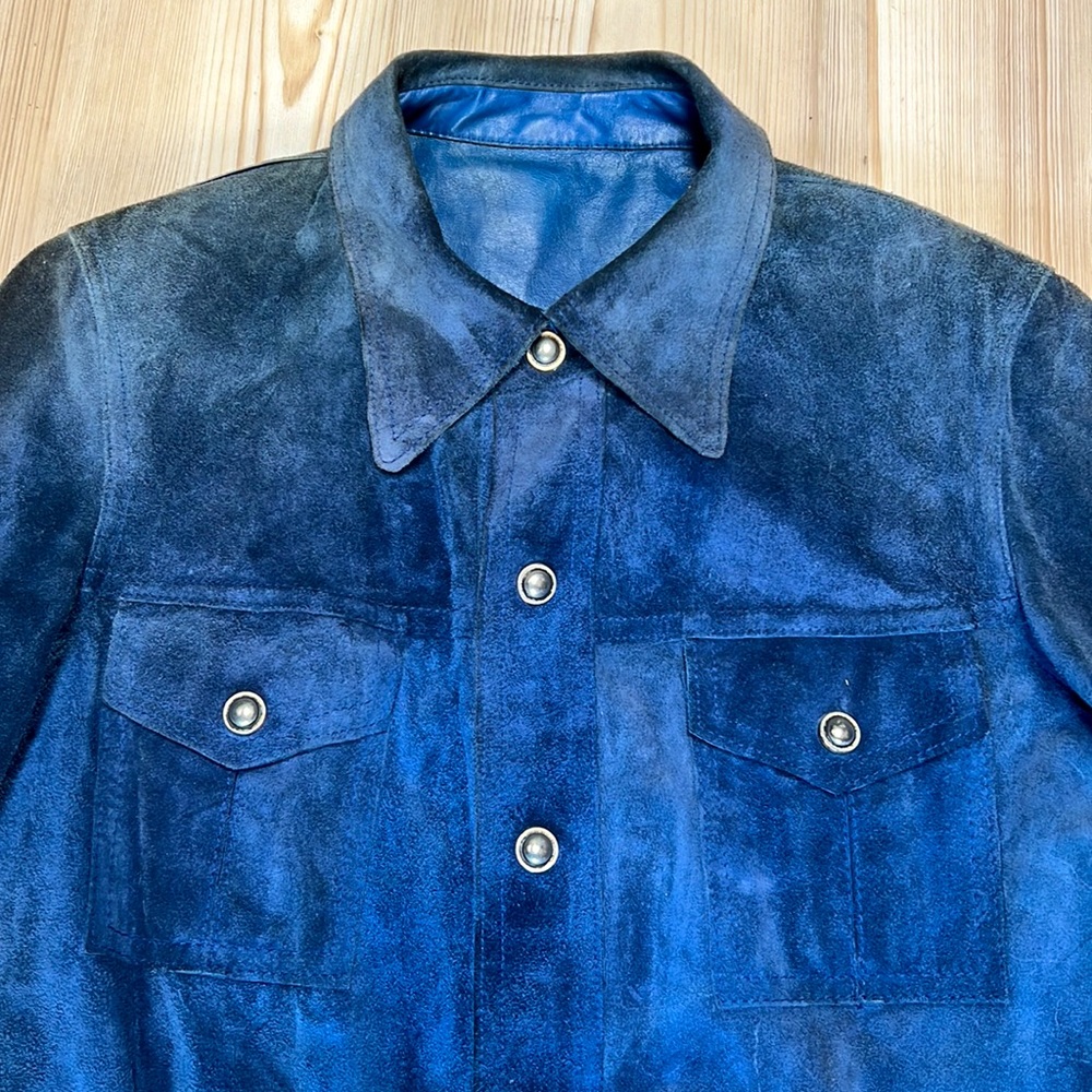 American Vintage Blue & Suede Leather Reversible Jacket - Picture 2 of 16
